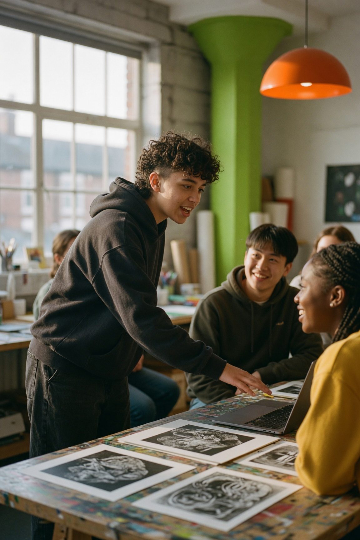 A young person presenting their work